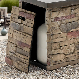 English Elm 42" Propane Fire Pit Table 50,000 BTU Rectangular MgO Top Hidden Tank Cover Glass Beads, ETL Reviewed W853P293858