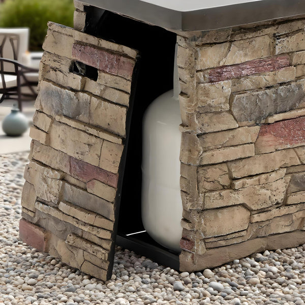 English Elm 42" Propane Fire Pit Table 50,000 BTU Rectangular MgO Top Hidden Tank Cover Glass Beads, ETL Reviewed W853P293858