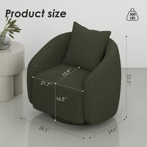 English Elm Swivel Barrel Armchair in Teddy Fabric with Lumbar Pillow and Solid Wood Legs Green T3623P430704