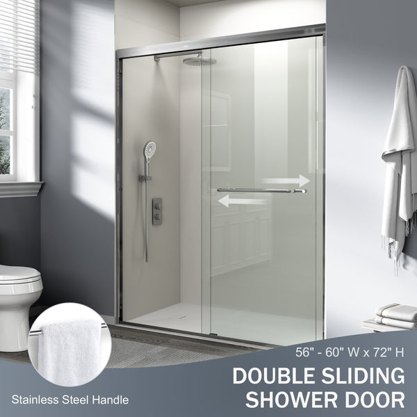 English Elm 56-60 in Semi-frameless Bypass Shower Door Matte Black Tempered Glass Walk-in Brushed Nickel W1573P239436