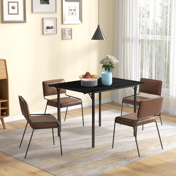 English Elm HOMCOM Industrial Drop Leaf Dining Table for 2-4, Space-Saving Folding MDF Top, Metal Frame, Black W2225P229202