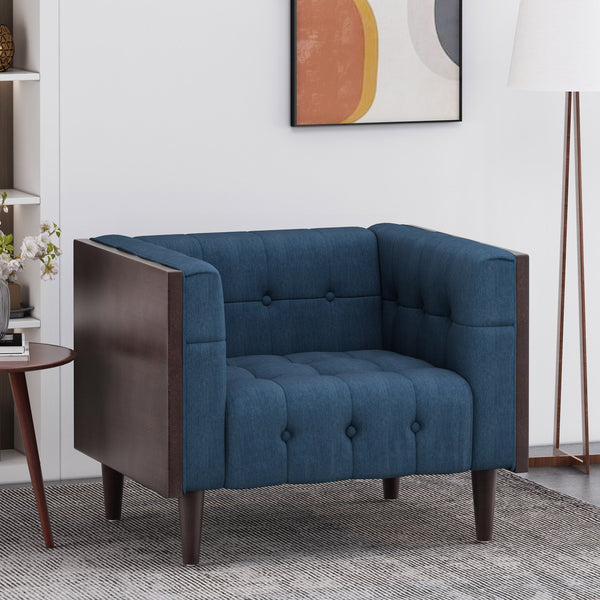 English Elm Christopher Knight Home® - CLUB Navy Blue Button-Tufted Waffle Stitch Club Chair with Rubberwood Frame, Mid-Century Modern Comfort and Style 70471.00