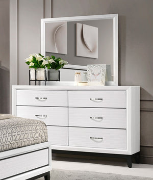 English Elm Modern Davi 5-Drawer Chest with Wood Grain Melamine, Nickel Pulls & Black Base Rail for Bedroom White 60.5 L x 19 W x 35.25 H B011P235881