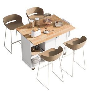 English Elm K&K Kitchen Island with Foldable Countertop, Spacious Mobile Storage Cart, Soft-Close Doors, Durable Rubberwood Top and Locking Wheels White N707P173036W