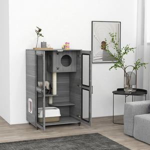 English Elm Pawhut Indoor Cat Enclosure Catio Villa with Scratching Posts Oak Furniture Style W2225P229157