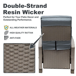 English Elm Outdoor Recliner Chair with Hand‑Woven Resin Wicker, Built‑In Flip Table, Thick Cushions, 150° Recline Gray W1859P196424