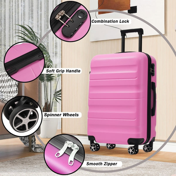 English Elm Hardshell Abs Four Piece Luggage Set with Spinner Wheels Tsa Lock Packing Cubes Pink N730P262653P