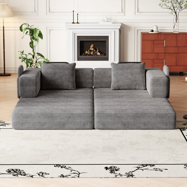 English Elm 72.4 Inch Corduroy Convertible Floor Sofa Bed with Storage Pockets for Any Room W3505P355571