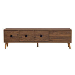 English Elm 70" Mid-Century Modern TV Stand with Lattice Wood Grain, 3 Cabinets & 4 Open Shelves, Walnut Elegance N710P222773P