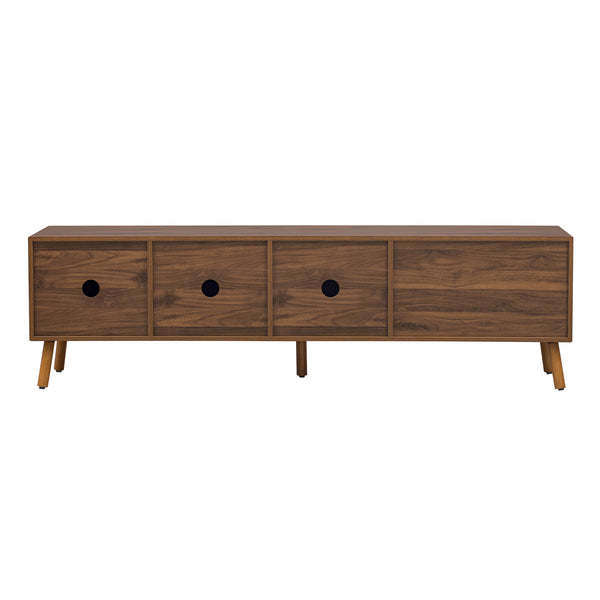 English Elm 70" Mid-Century Modern TV Stand with Lattice Wood Grain, 3 Cabinets & 4 Open Shelves, Walnut Elegance N710P222773P