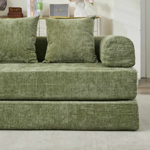 English Elm Comfy Chenille Folding Floor Sofa Bed with Armrest for Studio and Guest Rooms Green W1143P401140