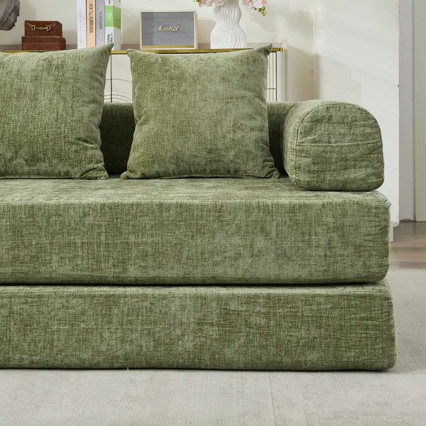 English Elm Comfy Chenille Convertible Folding Mattress Couch Sofa Bed with Armrest, Space-Saving, No Assembly Needed Green W1143P330251