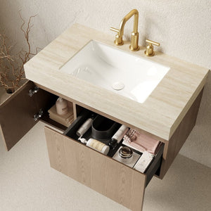 English Elm Muri Floating Bathroom Vanity with Sintered Stone Top and Plywood Cabinet W2615S00617