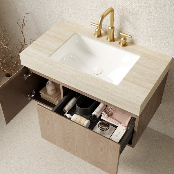 English Elm Muri Floating Bathroom Vanity with Sintered Stone Top and Plywood Cabinet W2615S00617