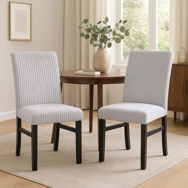 English Elm Ticy Upholstered Dining Side Chairs Set of 2 Gray Fabric Curved Back Tapered Legs B056P417081