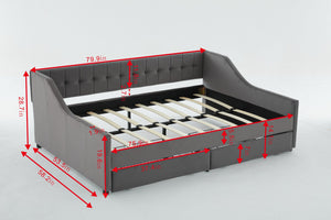 English Elm Daybed Velvet Upholstered with 2 Drawers & Wood Slat Support, Gray Full Sofa Bed with Storage W2725S00004