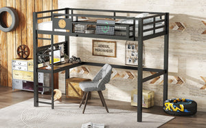English Elm Twin Xl Solid Pine Loft Bed with Built-in Led Lighting and Storage Shelves W1580S00374