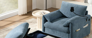English Elm 37" Oversized Chenille Armchair with Ottoman Usb Charging Pocket Spring Living Room Blue N723P387145C