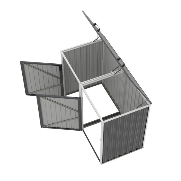 English Elm Garbage Bin Shed Galvanized Steel Enclosure for Two Cans Outdoor Weather Resistant Dark Gray W1598P357714