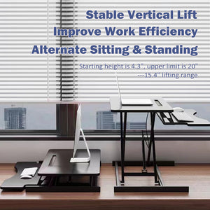 English Elm 32 32 Inch Desk Converter Height Adjustable Sit-Stand Riser Dual Monitor Laptop Workstation, 30lb Capacity, Wide Tray, Black W2641P192319