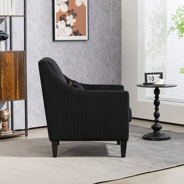 English Elm COOLMORE Modern Accent Chair with Plush Corduroy Upholstery, Solid Wood Frame and Two Pillows Black W395P195364