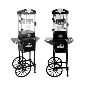 English Elm Popcorn Machine on Wheeled Cart with 10 Oz Kettle for Home Theater Game Room Black W2841P342118