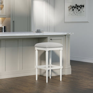 English Elm 31"h Distressed Walnut Bar Stool Carved Wood Frame with Upholstered Faux Leather Seat B2751P436459