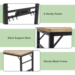 English Elm 60" Adjustable Workbench with 2000 LB Capacity, Hardwood Top, Locking Wheels & Built-In Power Outlets W1422P218520