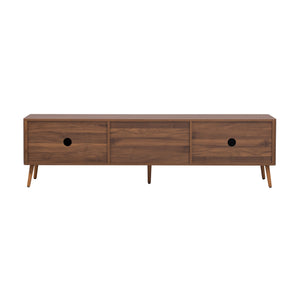 English Elm Mid Century TV Stand Walnut Finish with 2 Drawers, Cable Management, Solid Wood Legs, 80'' Safe Storage and Style N710P222772P