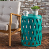 Christopher Knight Home® - Noble House - Pecola Indoor 14 Inch Diameter Lattice Matte Teal Iron Side Table