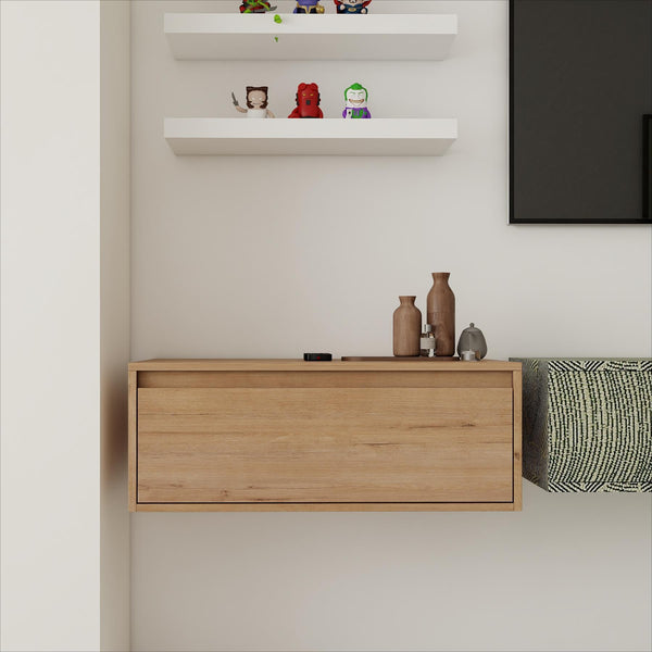 English Elm 30" Imitative Oak Wall-Mount Vanity Cabinet with Soft-Close Drawers, Scratch & Water-Resistant Finish W999P205627