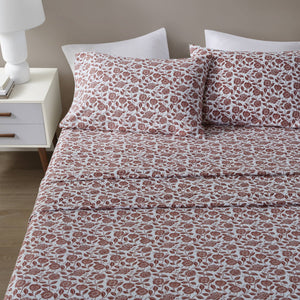 English Elm 4 Pcs Full Sheet Set - Cozy Rust Floral Design, 100% Cotton Flannel For Year-Round Comfort & Style B035P319678