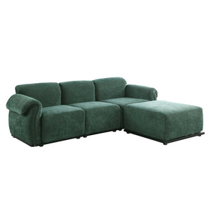 English Elm 102 Inch Linen Modular Sectional Sofa with Hidden Storage and Cloud Cushion Comfort Green W1099S00198