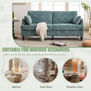 English Elm Modern chenille 2-seater sofa with LED, USB charging, storage pocket, solid wood legs, durable comfort Lake Blue W395P318545