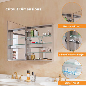 English Elm Wall Mounted Aluminum Medicine Cabinet with Led Lighting Anti-fog Mirror and Shelves W5609P461386