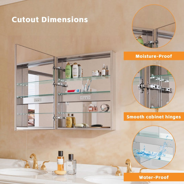 English Elm Wall Mounted Aluminum Medicine Cabinet with Led Lighting Anti-fog Mirror and Shelves W5609P461386