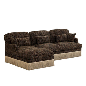 English Elm 100"comfy Chenille Leopard Print Sectional Sofa with Tassel Trim and Movable Ottoman Brown W5656S00014