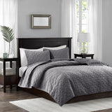 Madison Park Harper Glam/Luxury 3 Piece Velvet Quilt Set MP13-3308 Grey