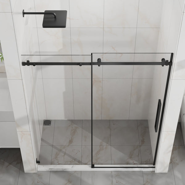 English Elm Goodyo 60"X72" Frameless Sliding Shower Door - Sleek Matte Black Tempered Glass & Easy-Clean Design D163118740