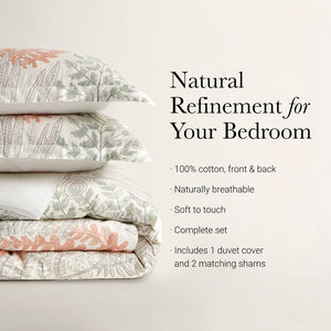 English Elm 3-piece King Cotton Sateen Duvet Set Botanical Herb Print 300tc Terracotta Linen B035P408292