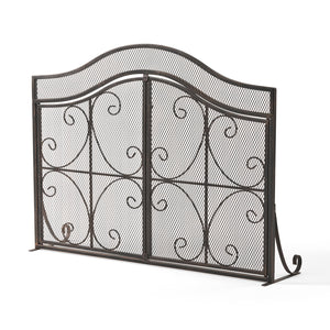 English Elm Christopher Knight Home® - FIRE Screen Gary 3-Panel Iron Fireplace Screen with Doors, Black Copper Finish, Camelback Scrollwork Protective Accent 65187.00BLKCOP