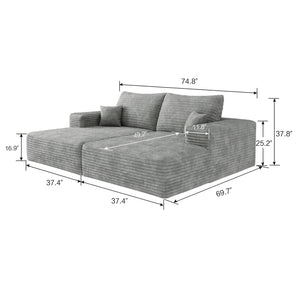 English Elm 74.8" Modern Sofa Bed - No Assembly, Plush Corduroy, Dual Sleeper & Lounger For Cozy Spaces W2824S00046