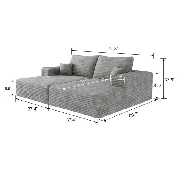 English Elm 74.8" Modern Sofa Bed - No Assembly, Plush Corduroy, Dual Sleeper & Lounger For Cozy Spaces W2824S00046
