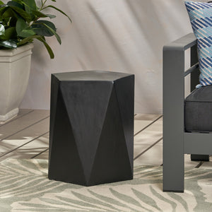 English Elm Christopher Knight Home® - APOLLO geometric concrete side table with gem-cut pentagon base, durable modern outdoor accent piece Black 67525.00BLK
