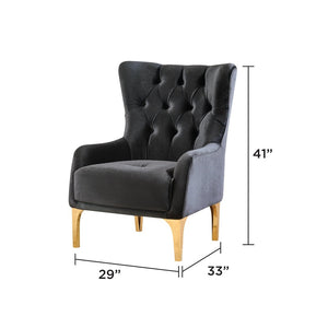 English Elm Lippa Tufted Upholstered Accent Chair with Gold Steel Legs for Glam Living Spaces Black B009P442549