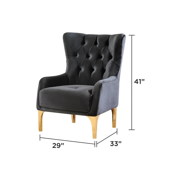 English Elm Lippa Tufted Upholstered Accent Chair with Gold Steel Legs for Glam Living Spaces Black B009P442549