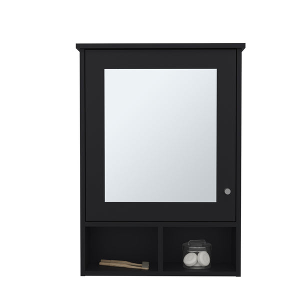 English Elm Medicine Cabinet Gibson Black Mirrored Door Wall Storage with Hidden & Open Shelves, Space-Saving Design B092P238758