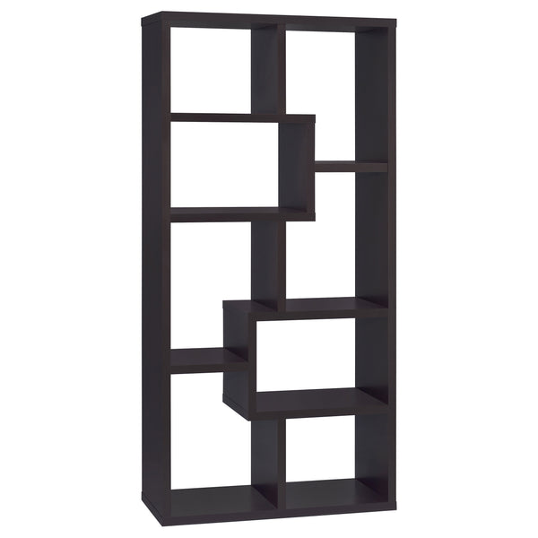 English Elm Geometric Bookcase with 7 Open Shelves for Home Decor, Modern Sturdy Engineered Wood Accent Tower Brown,Cappuccino 71.88 L x 14.14 W x 8.87 H B011P305622