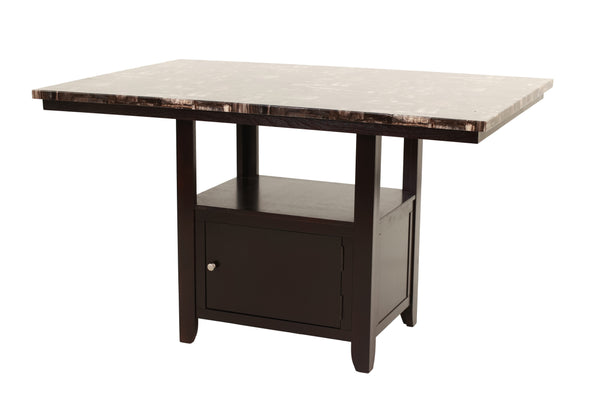 English Elm Dining Table with Faux Marble Top and Espresso Trim, 60" Rectangular Storage Base for Modern Eats Brown 43 L x 7 W x 63 H B011130015