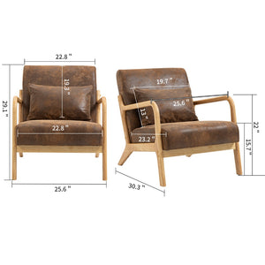 English Elm Mid Century Modern Accent Chair Natural Wood Frame Upholstered with Lumbar Cushion W2530P407185